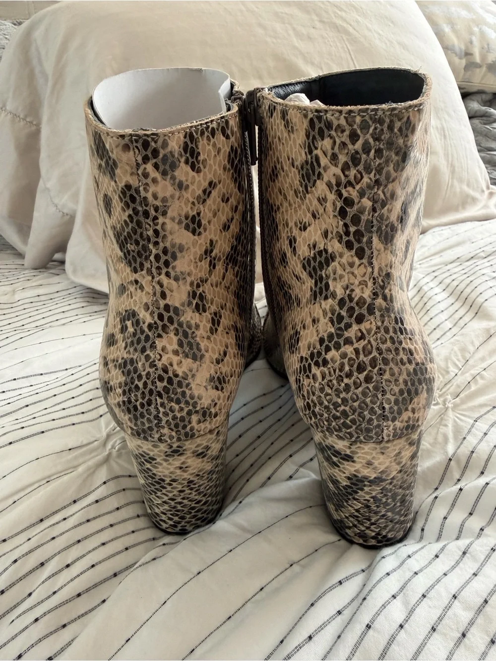 Seychelles Taupe Snake-Print Ankle Booties